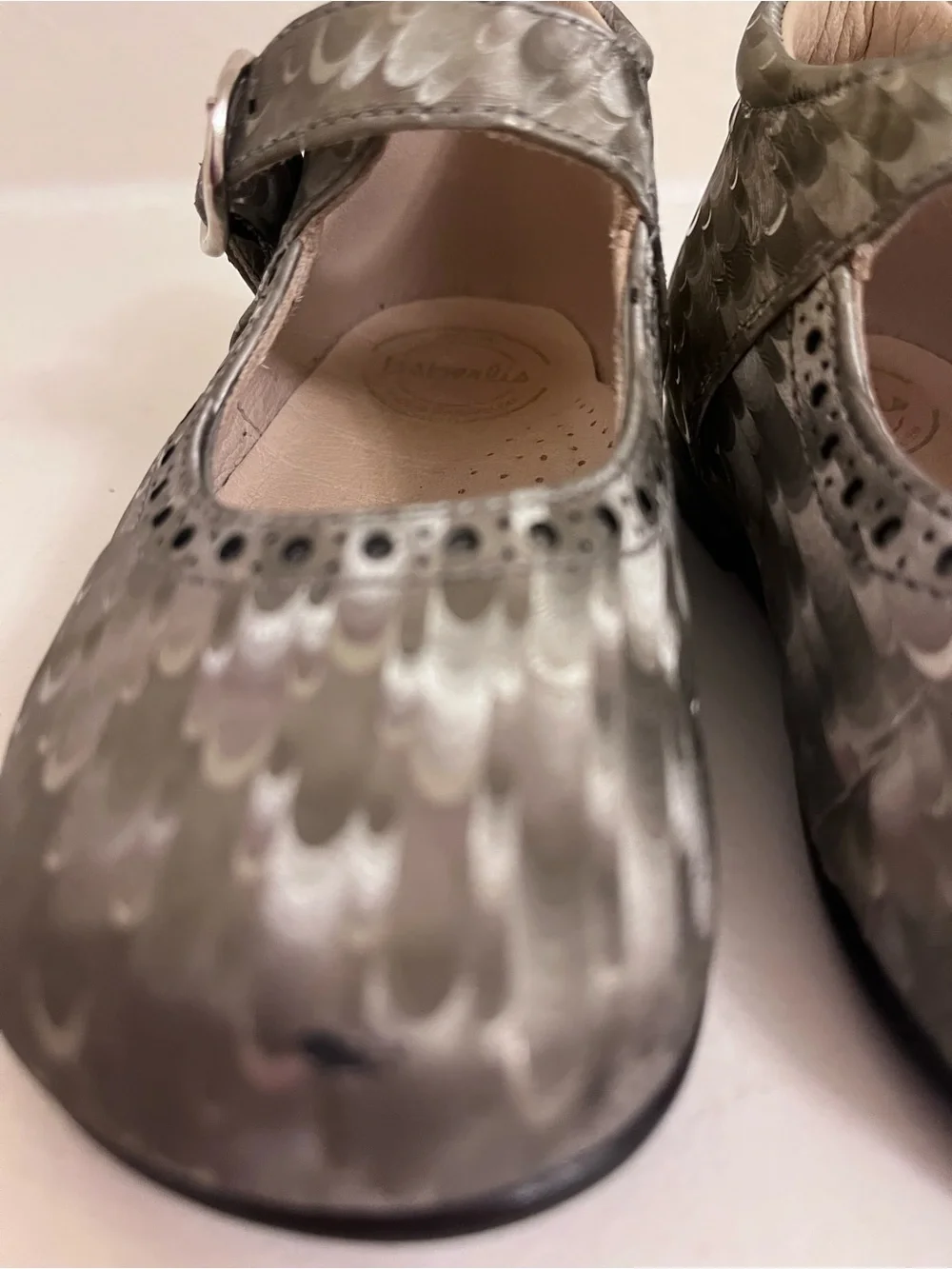 Mary Jane Shoes - Metallic Feather-Print Leather, Toddler EU 22 (US Toddler 6)